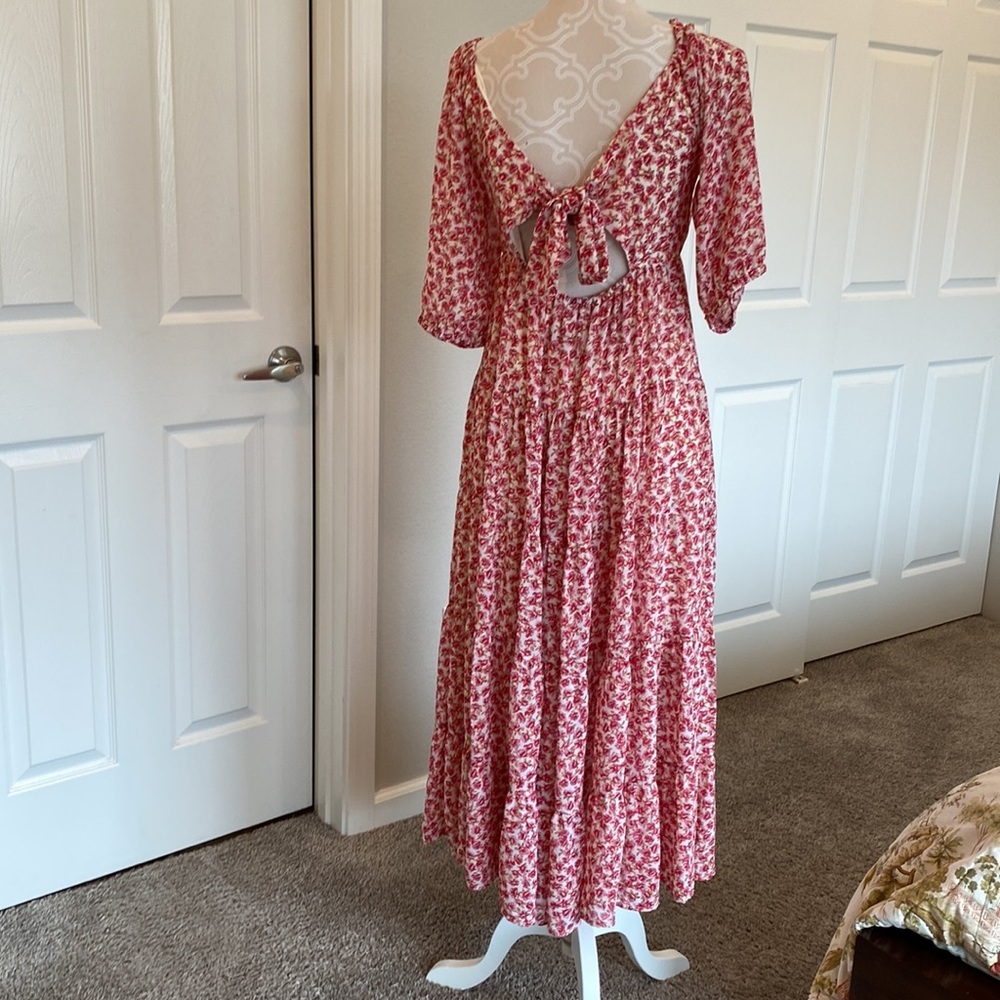 Code X Mode Red Floral Maxi Shirt Dress Red Size Small EUC Coquette